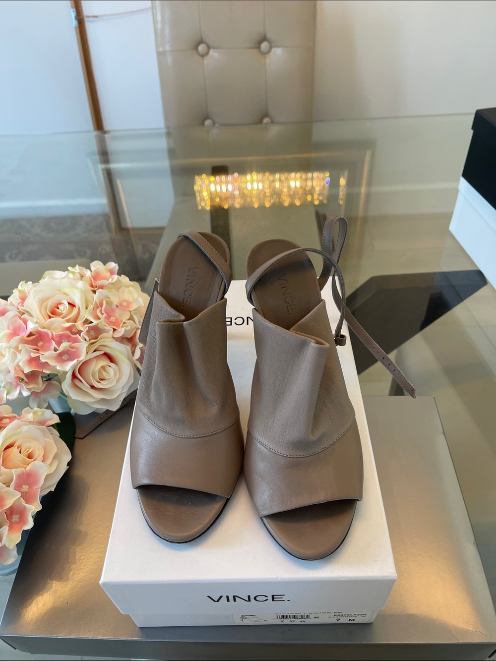 Vince Taupe Open-Toe Wrap Mule Sandals